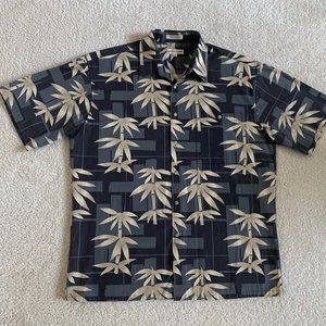 🎉HP🎉 Mens L Gray & Tan Aloha Hawaiian Shirt Short Sleeve, Pocket, Button Front